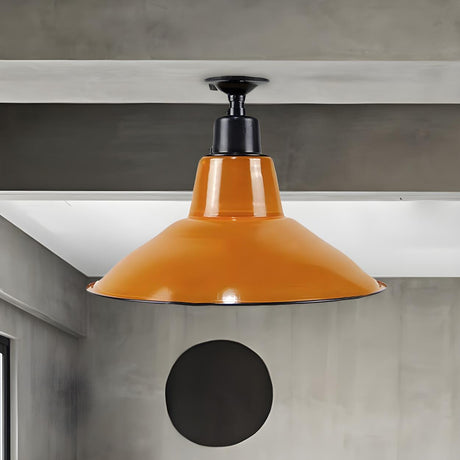 Industrial Orange Cone Semi-Flush Mount Ceiling Light Image - 1