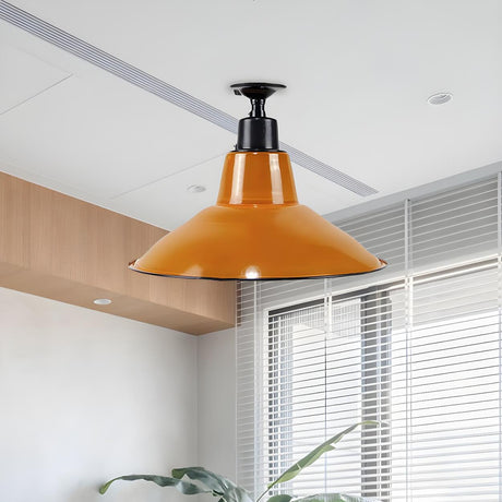 Industrial Orange Cone Semi-Flush Mount Ceiling Light Image - 2