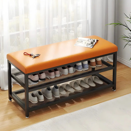 Industrial Orange Upholstered Storage Entryway Bench Image - 1