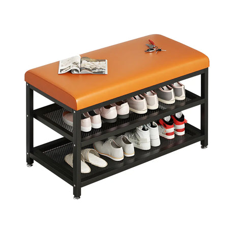 Industrial Orange Upholstered Storage Entryway Bench Image - 2