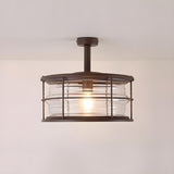 Industrial Outdoor Lantern Black Semi-Flush Mount Light Image - 11