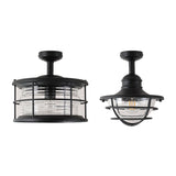 Industrial Outdoor Lantern Black Semi-Flush Mount Light Image - 12