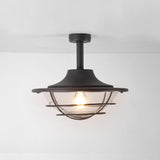 Industrial Outdoor Lantern Black Semi-Flush Mount Light Image - 2