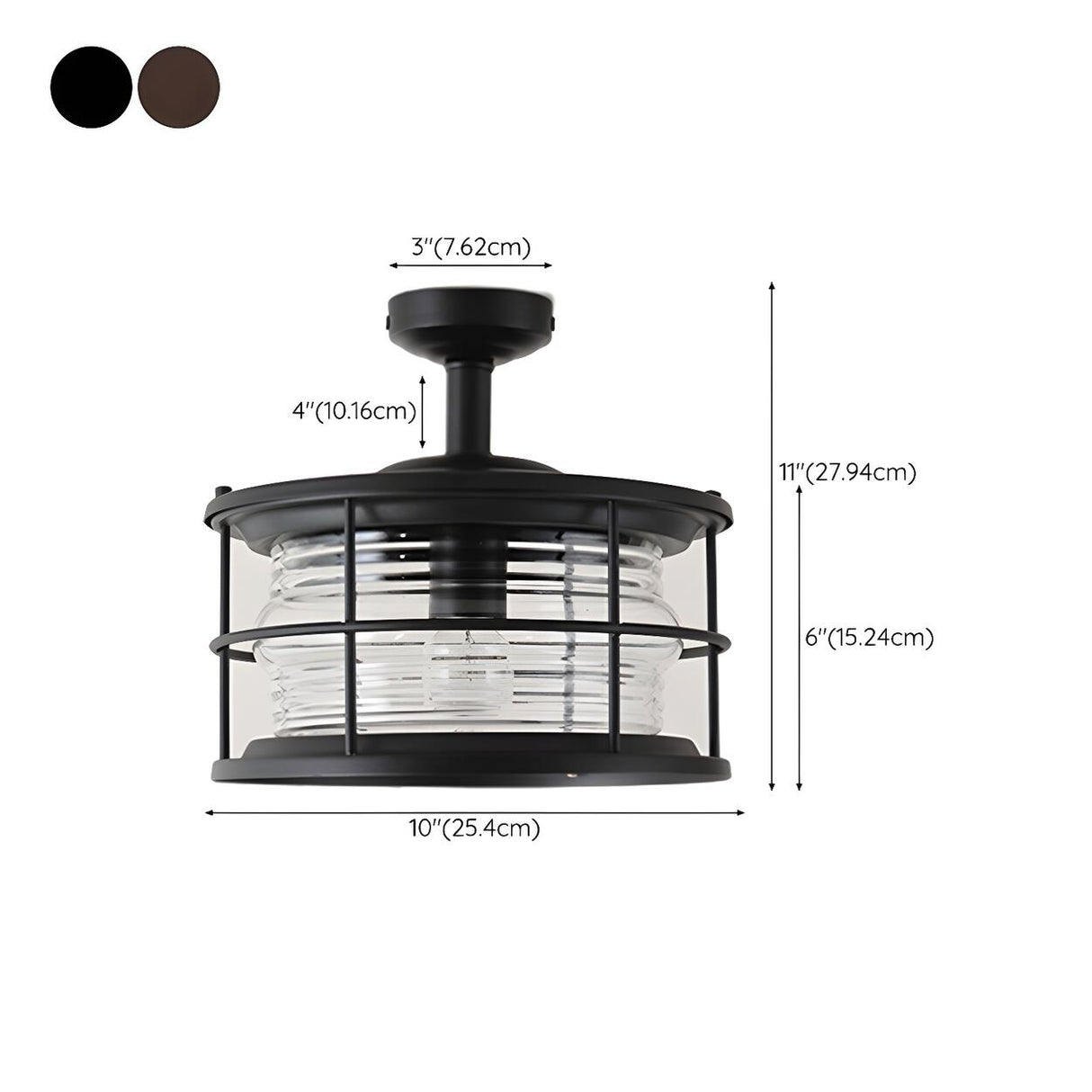 Industrial Outdoor Lantern Black Semi-Flush Mount Light 