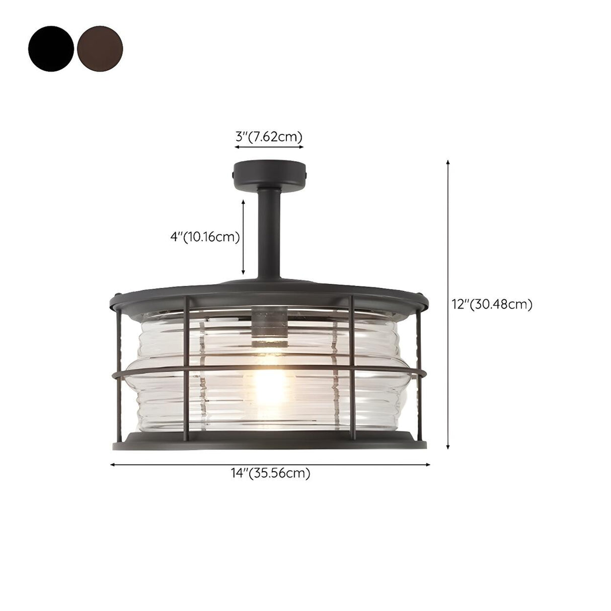 Industrial Outdoor Lantern Black Semi-Flush Mount Light Image - 22