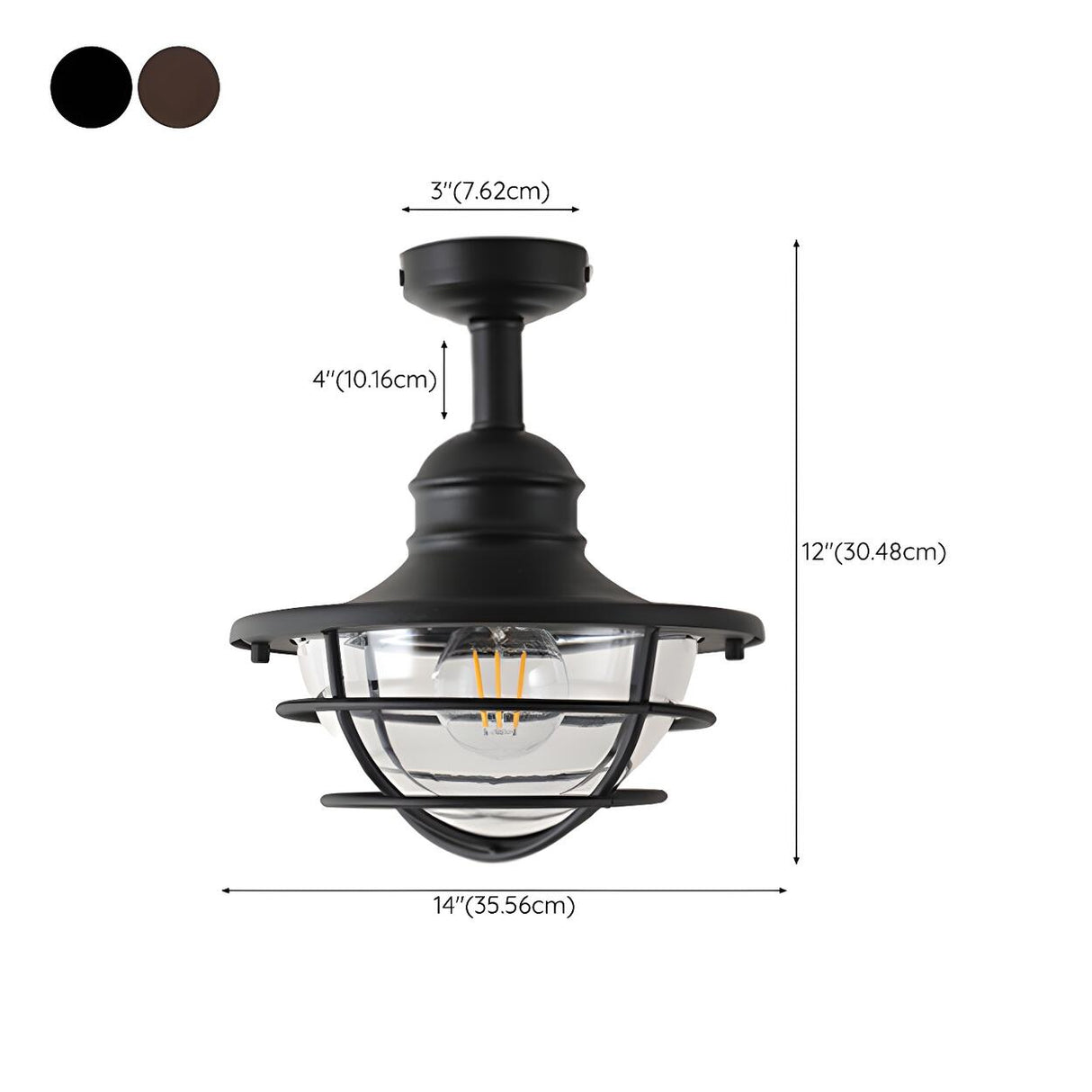 Industrial Outdoor Lantern Black Semi-Flush Mount Light Image - 23