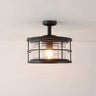 Industrial Outdoor Lantern Black Semi-Flush Mount Light Image - 5