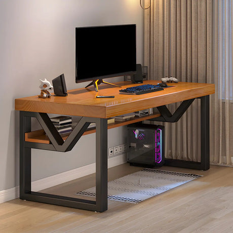 Industrial Pine Wood Shelf Rectangle Sled Gaming Desk Image - 1