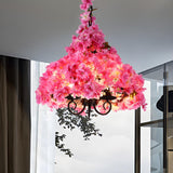 Industrial Pink Flower Cherry Blossom Metal Chandelier Image - 2