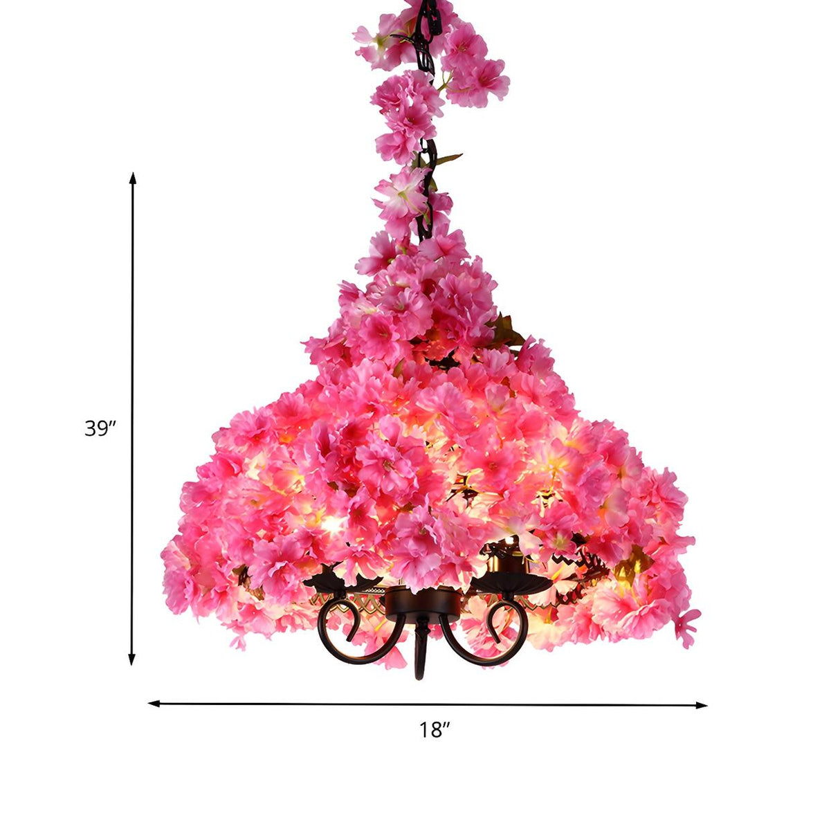 Industrial Pink Flower Cherry Blossom Metal Chandelier 