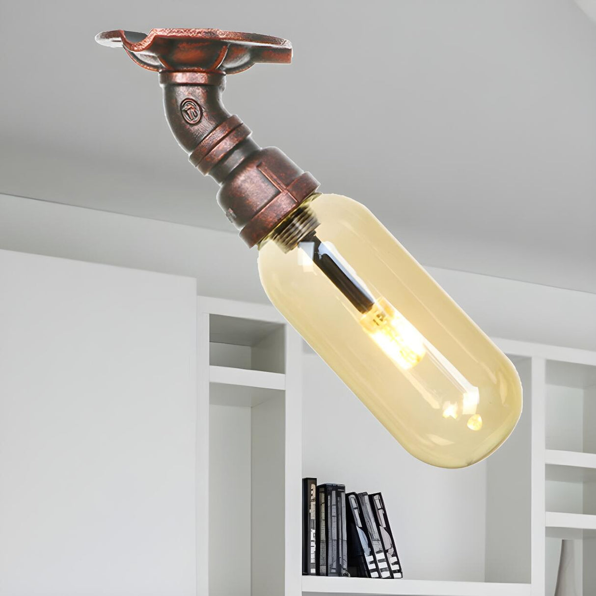 Industrial Pipe Capsule Copper Semi-Flush Mount Light Image - 1