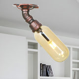 Industrial Pipe Capsule Copper Semi-Flush Mount Light Image - 1