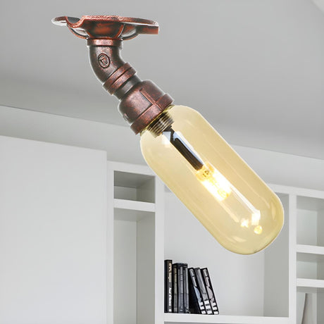 Industrial Pipe Capsule Copper Semi-Flush Mount Light Image - 1