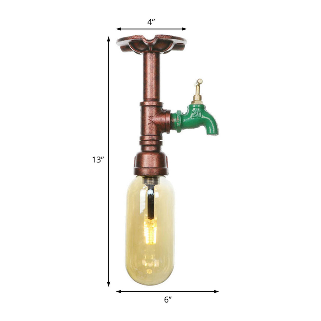 Industrial Pipe Capsule Copper Semi-Flush Mount Light Image - 16