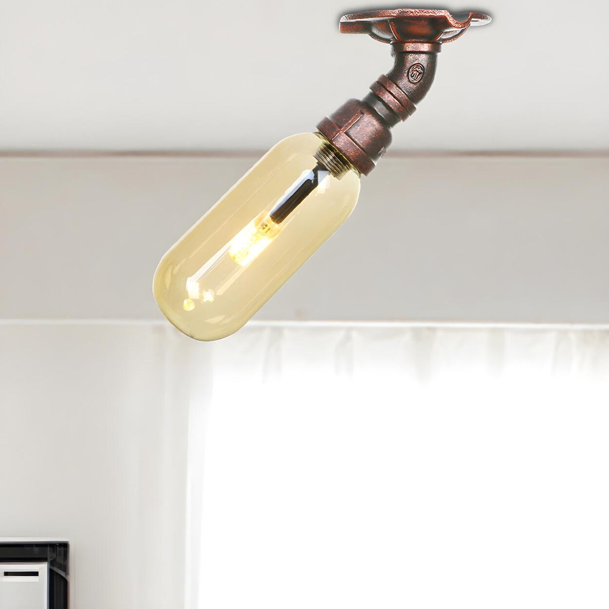 Industrial Pipe Capsule Copper Semi-Flush Mount Light Image - 2