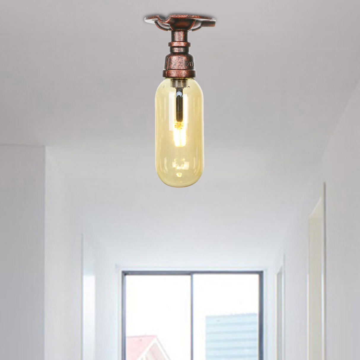 Industrial Pipe Capsule Copper Semi-Flush Mount Light Image - 5