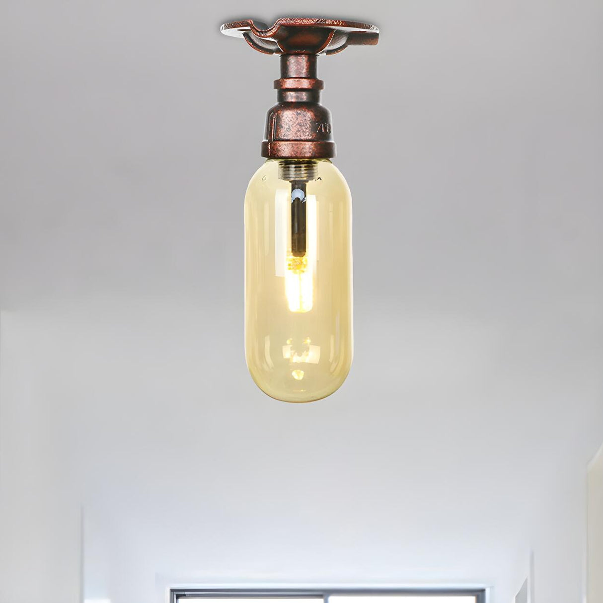 Industrial Pipe Capsule Copper Semi-Flush Mount Light Image - 6