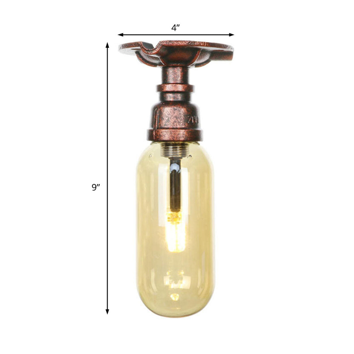 Industrial Pipe Capsule Copper Semi-Flush Mount Light Image - 8