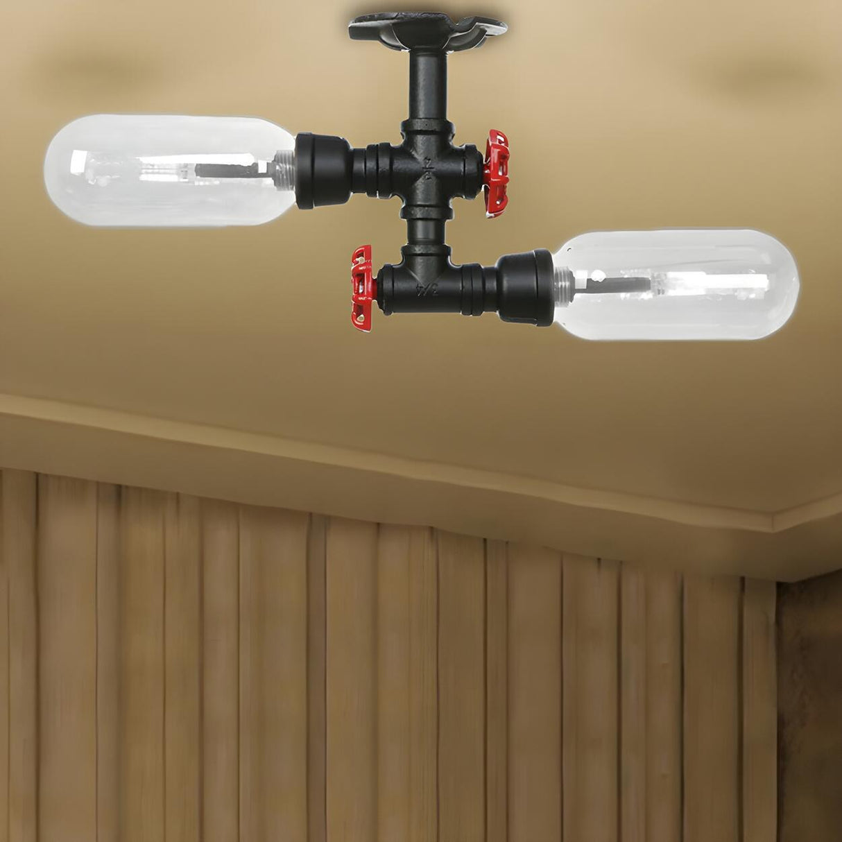 Industrial Pipe Capsule Semi-Flush Mount Light 2-Light Image - 2