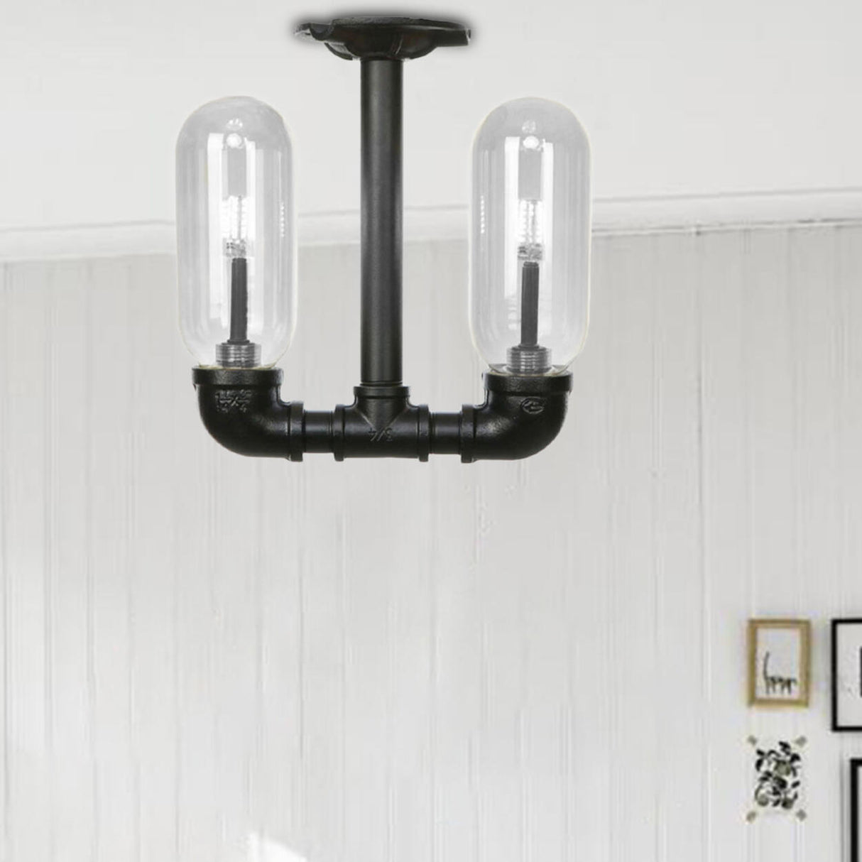 Industrial Pipe Capsule Semi-Flush Mount Light 2-Light Image - 9