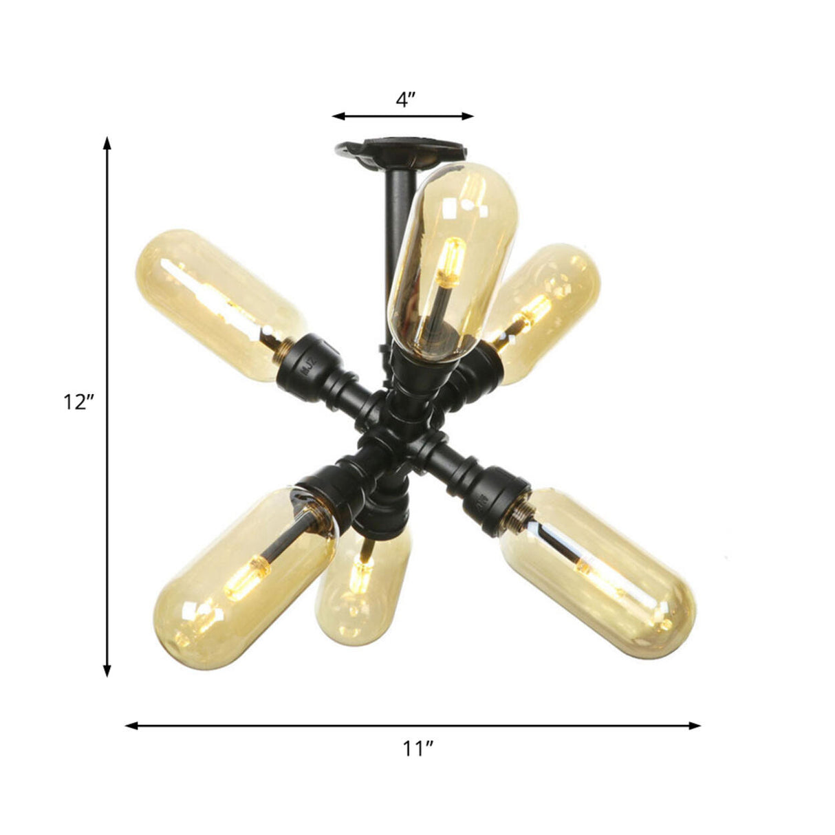 Industrial Pipe Capsule Semi-Flush Mount Light 6-Bulb Image - 4