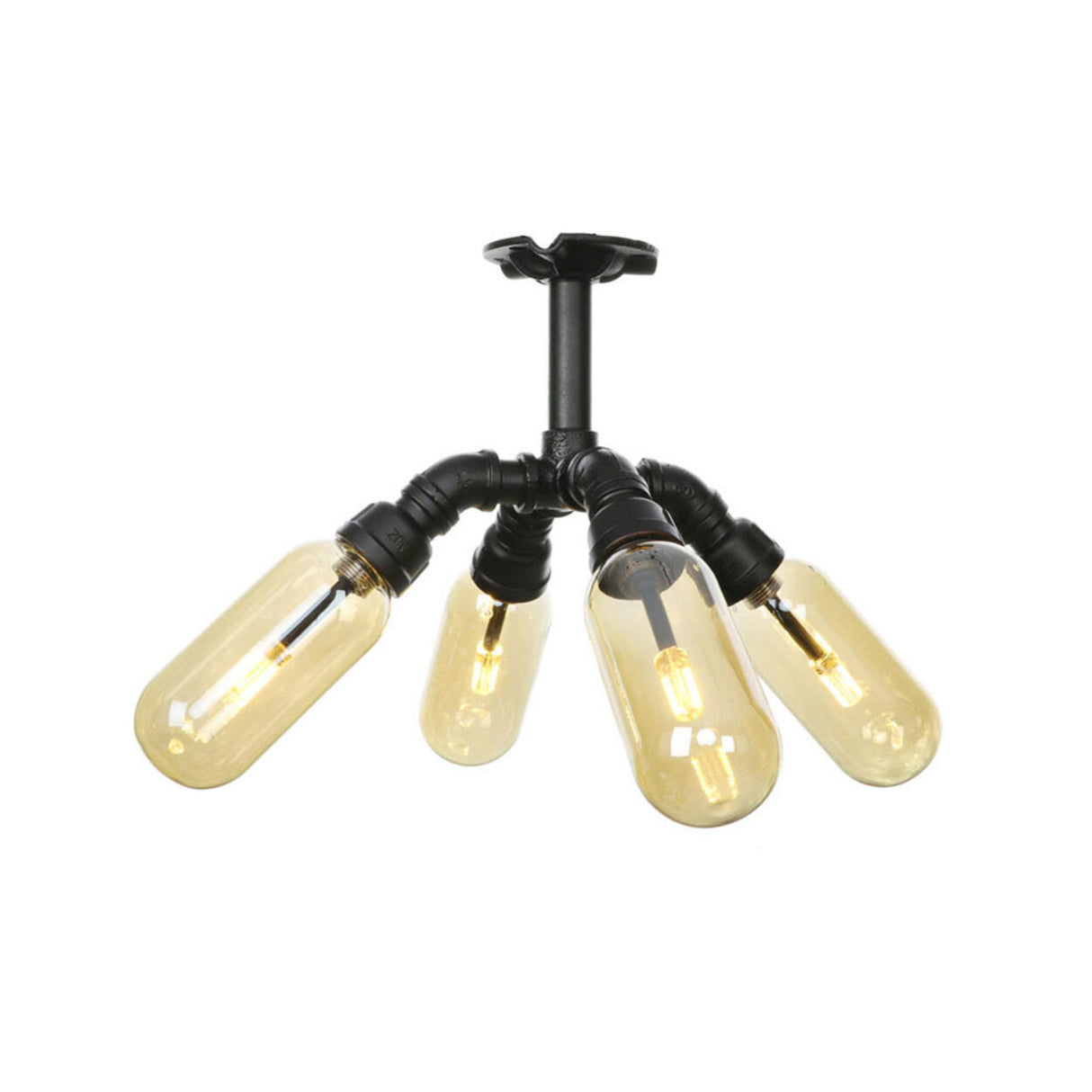 Industrial Pipe Capsule Semi-Flush Mount Light 6-Bulb Image - 7