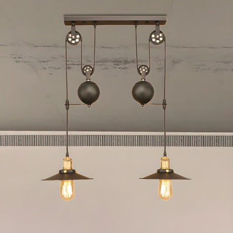 Industrial Pulley Dual Edison Bulbs Pendant Light Image - 1