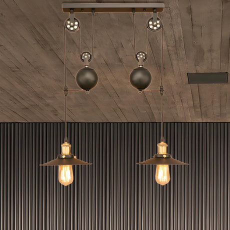 Industrial Pulley Dual Edison Bulbs Pendant Light Image - 2