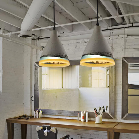 Industrial Raw Stone Concrete Blue Restaurant Pendant Light Image - 1