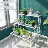 Industrial Rectangle Metal Mesh Crate Plant Stand White Image - 1