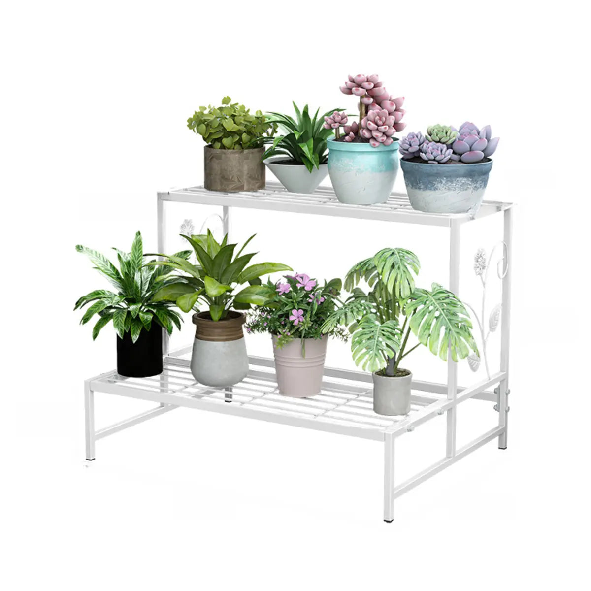 Industrial Rectangle Metal Mesh Crate Plant Stand White Image - 11