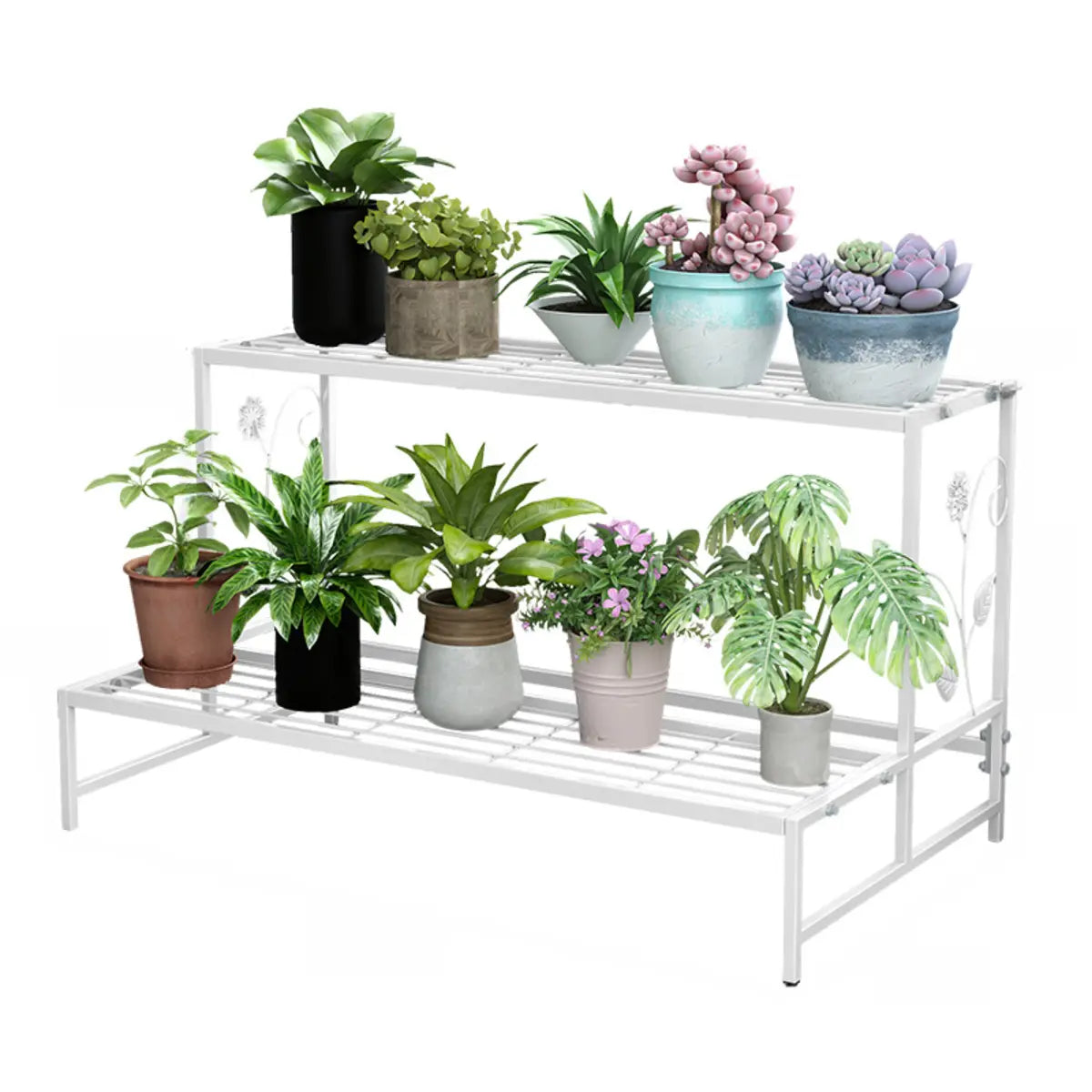 Industrial Rectangle Metal Mesh Crate Plant Stand White Image - 13