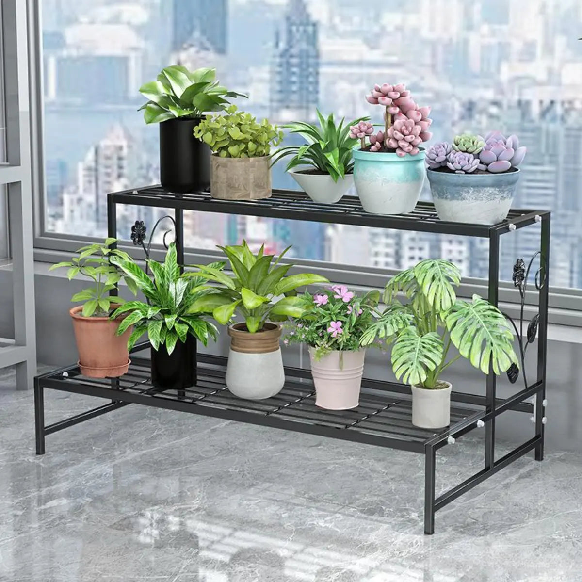 Industrial Rectangle Metal Mesh Crate Plant Stand White Image - 7