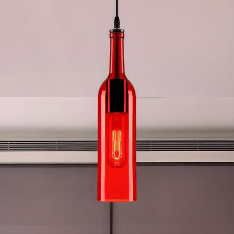 Industrial Red Glass Wine Bottle Island Pendant Light Image - 2