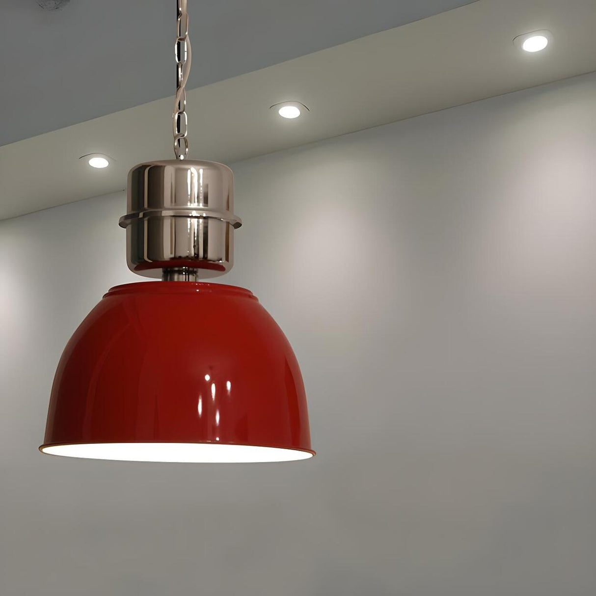 Industrial Red Metal Dome Restaurant Pendant Light Image - 1