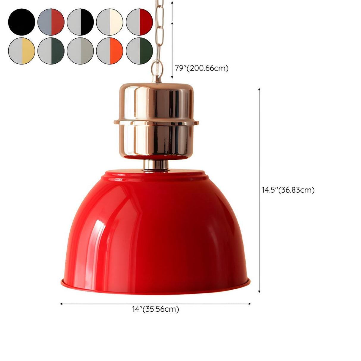 Industrial Red Metal Dome Restaurant Pendant Light 