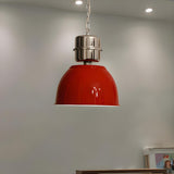 Industrial Red Metal Dome Restaurant Pendant Light Image - 3