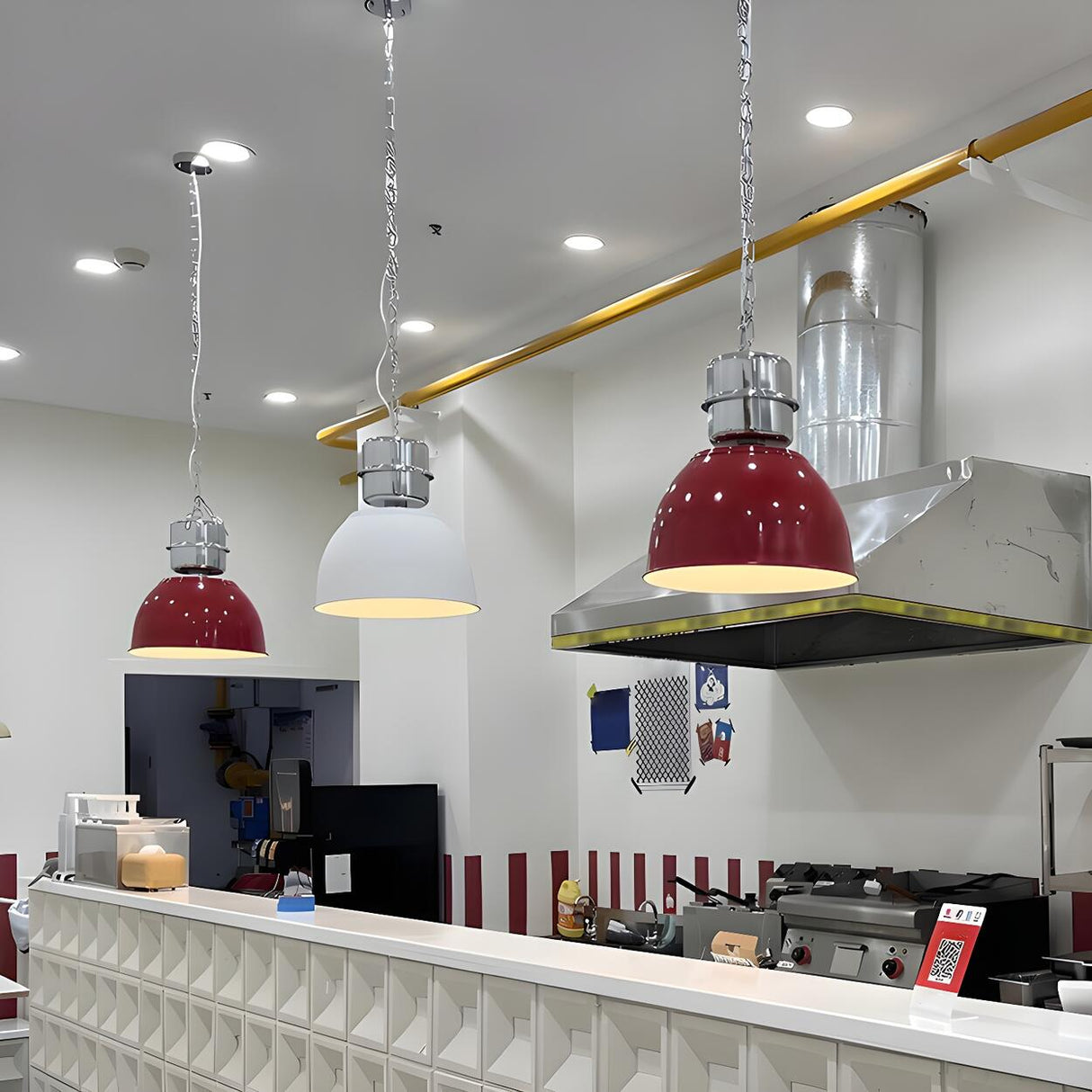 Industrial Red Metal Dome Restaurant Pendant Light Image - 6