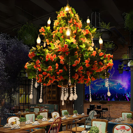 Industrial Restaurant Candle Flower Tree Hanging Chandelier Image - 1