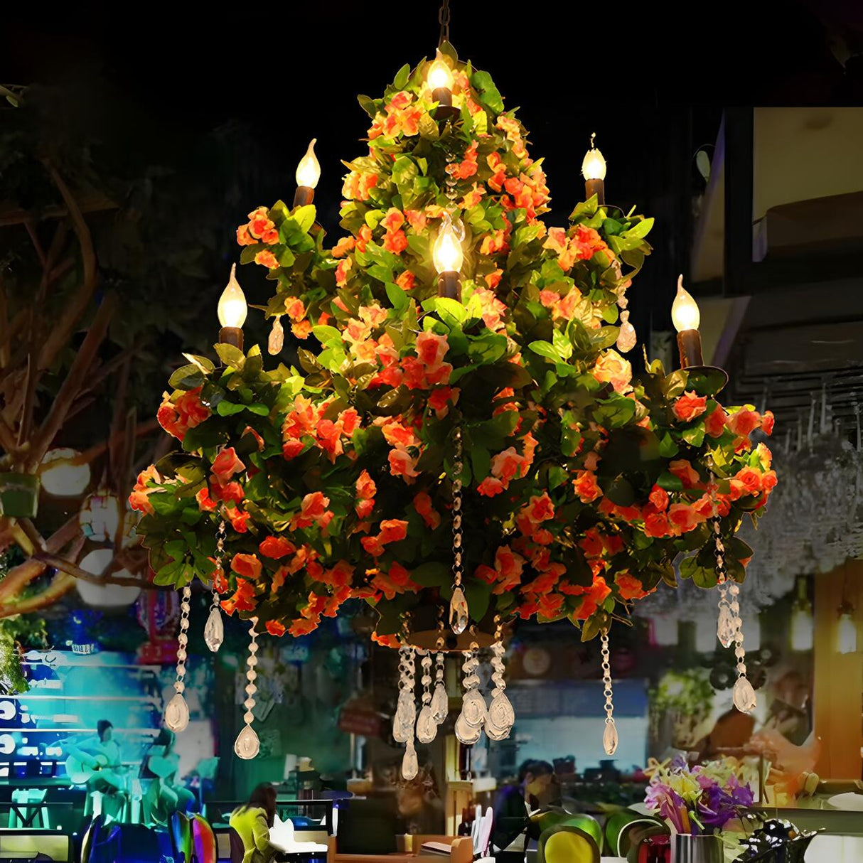 Industrial Restaurant Candle Flower Tree Hanging Chandelier Image - 2