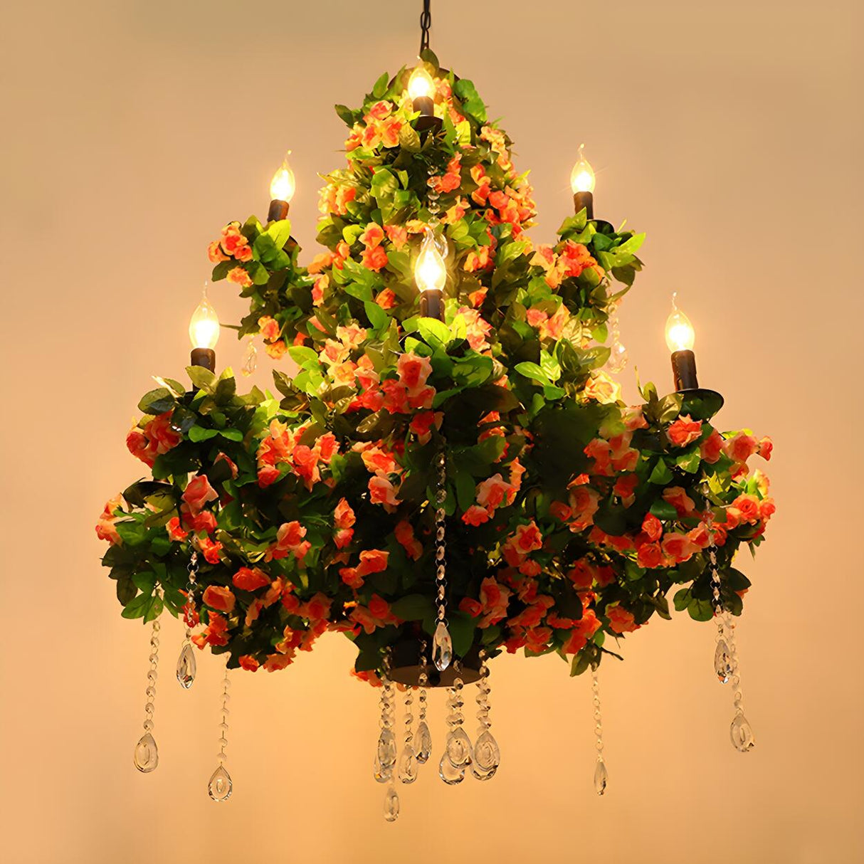 Industrial Restaurant Candle Flower Tree Hanging Chandelier Image - 4