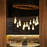 Industrial Restaurant Circular Wood Exposed Bulbs Chandelier Image - 2