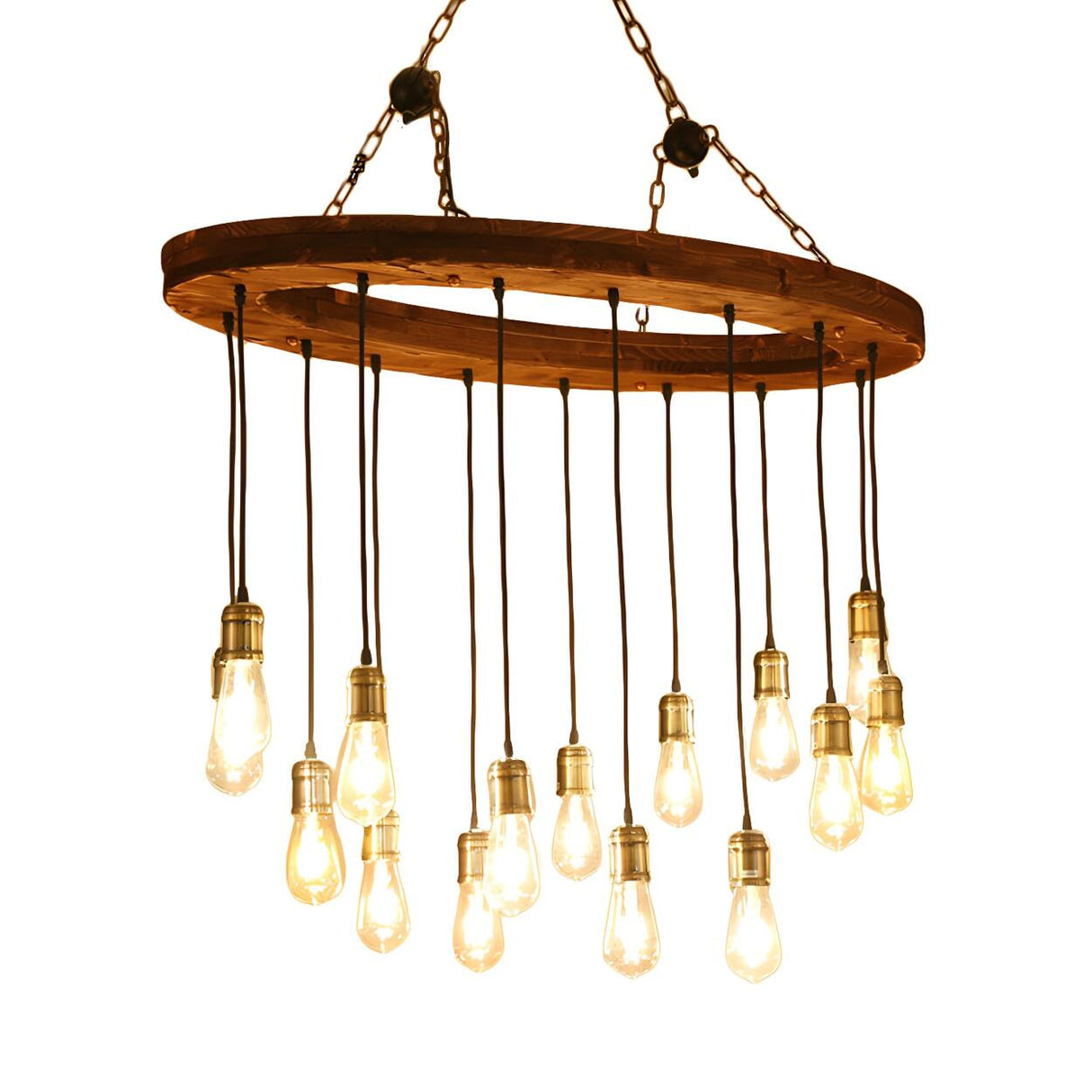 Industrial Restaurant Circular Wood Exposed Bulbs Chandelier Image - 3