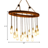 Industrial Restaurant Circular Wood Exposed Bulbs Chandelier #size