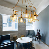 Industrial Restaurant Ring Gold Square Cage Chandelier Image - 4