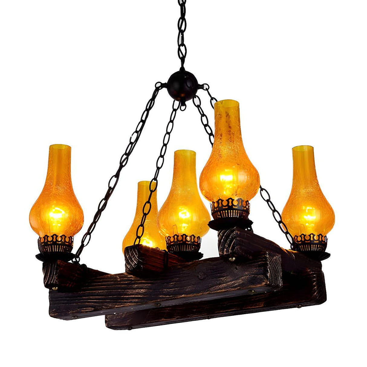 Industrial Restaurant Vase Amber Crackle Glass Chandelier Image - 4