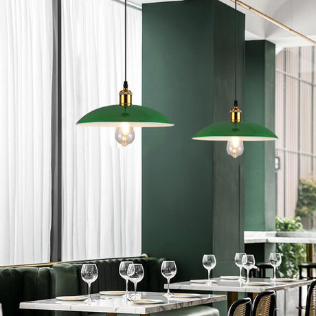 Industrial Retro Metal Green Vaulted Pendant Light Image - 2