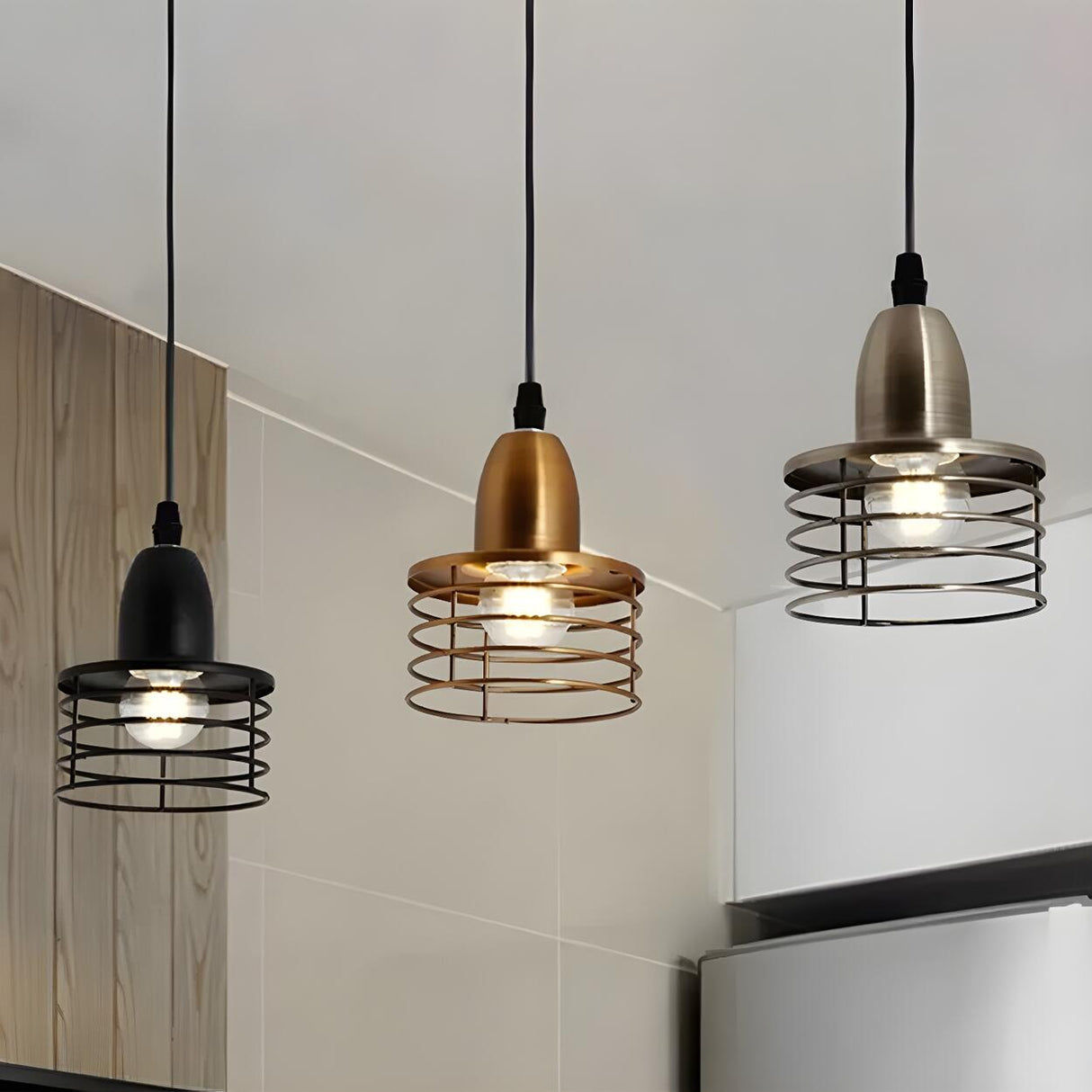 Industrial Retro Metal Wire Cage Kitchen Pendant Light Image - 10