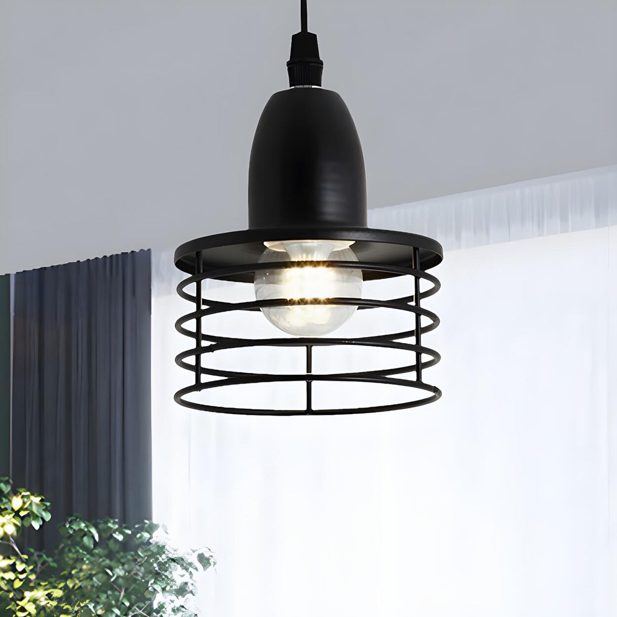 Industrial Retro Metal Wire Cage Kitchen Pendant Light Image - 12