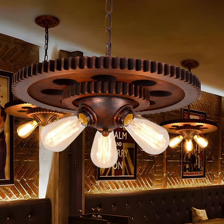 Industrial Retro Restaurant Gear Edison Bulbs Chandelier Image - 1